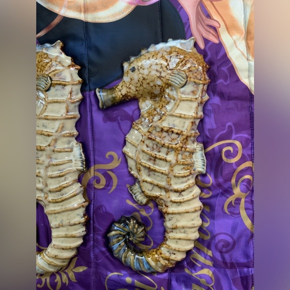 Vintage Pair Of Large BIG 18” Art CERAMIC 3D Seahorse nautical Wall Decor ART - Picture 2 of 12